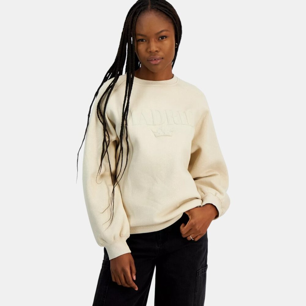 PLANET HEART MADRID EMBOSSED GLITTER SWEATSHIRT BEIGE NWT SIZE S
